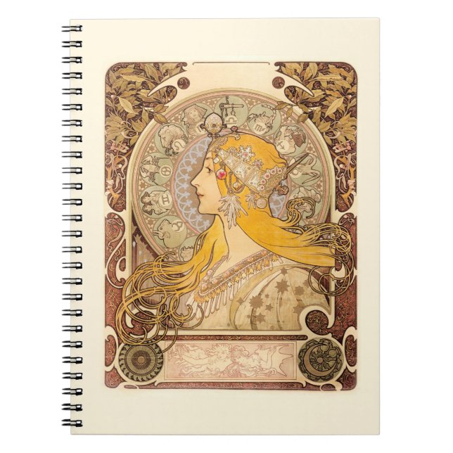 Caderno Espiral Zodiac por Alphonse Mucha (Frente)
