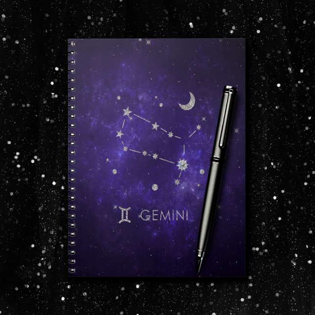 Caderno Espiral Zodiac Purple Gemini | Astrologia Cósmica Horoscóp (Criador carregado)