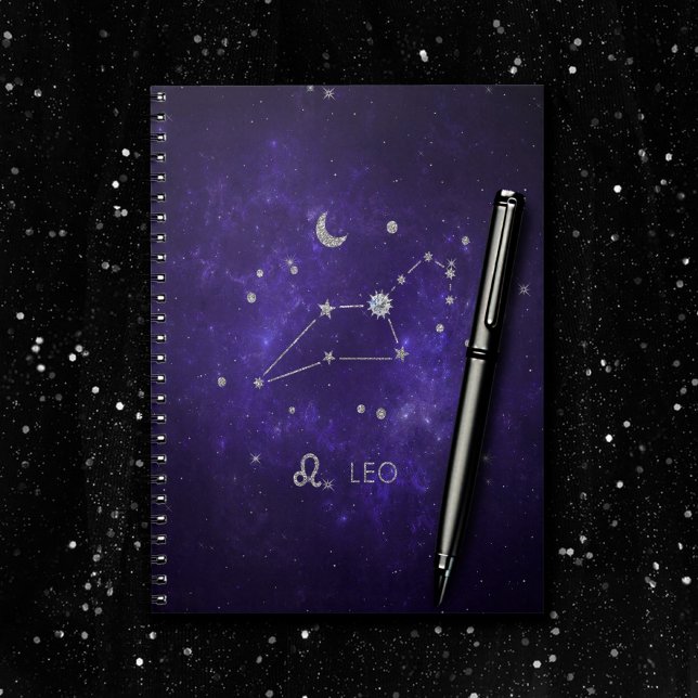 Caderno Espiral Zodiac Purple Leo | Astrologia Cósmica Horoscópio (Criador carregado)