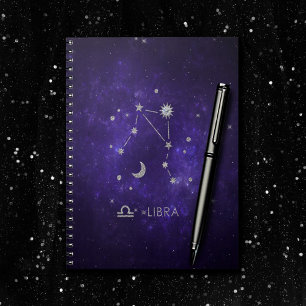 Caderno Espiral Zodiac Purple Libra Astrologia Cósmica Horoscópi