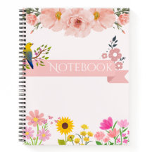 Caderno Floral com Pássaro e Girassol
