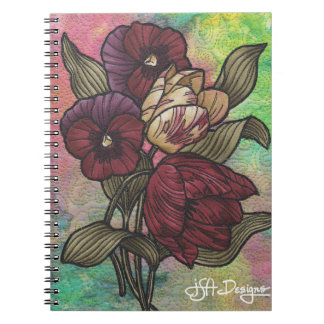 Caderno floral da arte de matéria têxtil