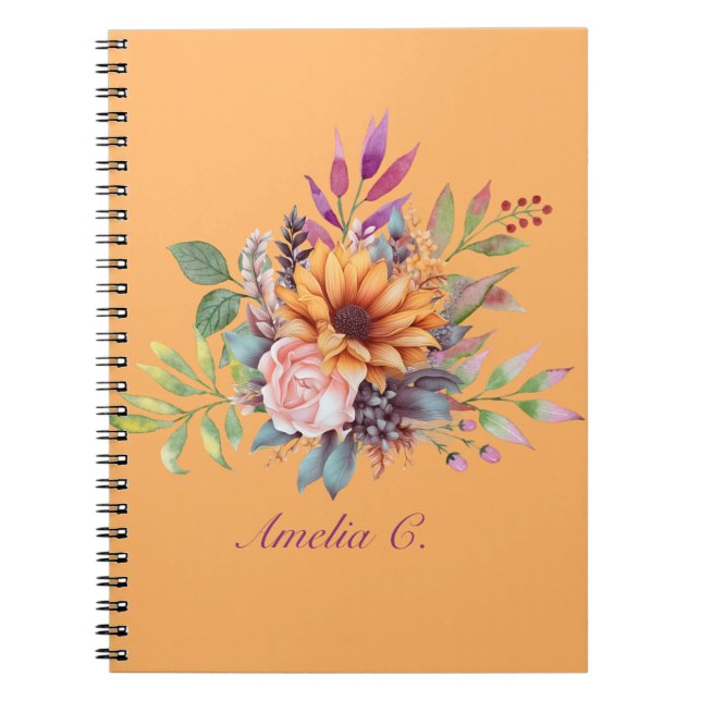 Caderno Floral de Aquarela Tom de Pêssego Doce (Frente)