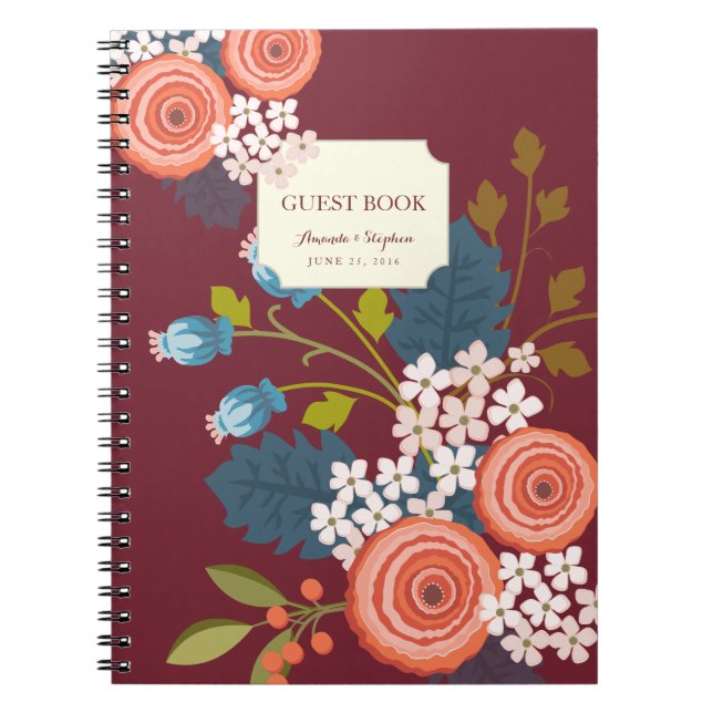 Caderno floral do livro de hóspedes do casamento (Frente)