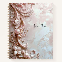 Caderno Floral e Pérola Ornada Rosa