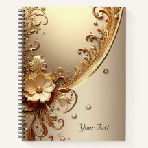 Caderno Floral Ornamentado Dourado
