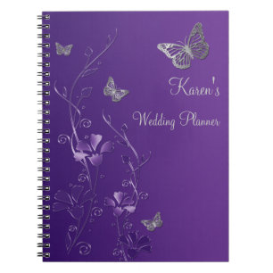Caderno floral personalizado da borboleta cinzenta