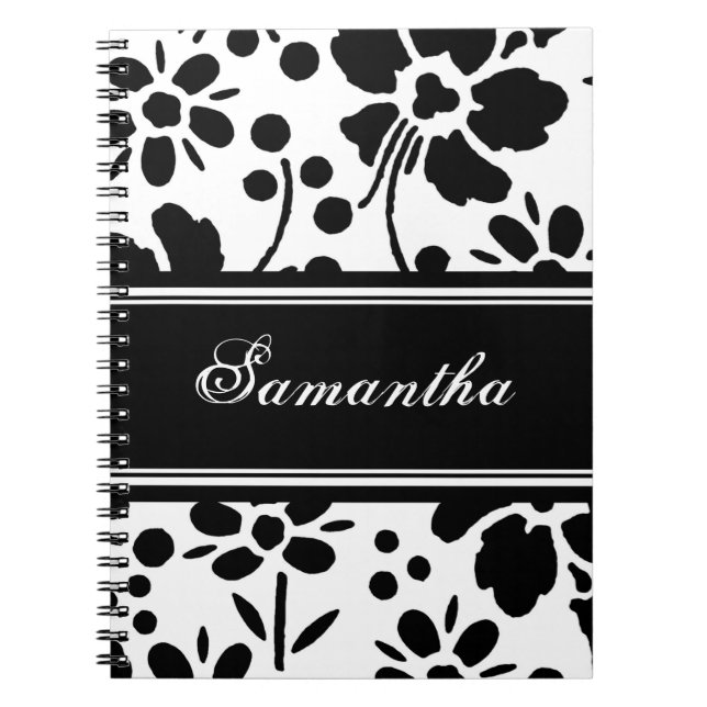 Caderno floral preto e branco conhecido feito sob (Frente)