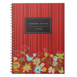 Caderno floral vermelho lunático do costume do