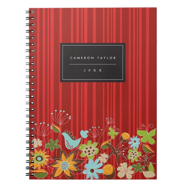 Caderno floral vermelho lunático do costume do (Frente)