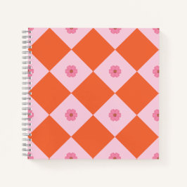 Caderno Geométrico Floral Coral e Rosa Elegante