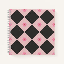 Caderno Geométrico Floral Preto e Rosa Moderno