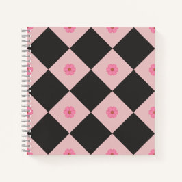 Caderno Geométrico Floral Preto e Rosa Moderno