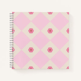 Caderno Geométrico Floral Rosa Pastel e Bege