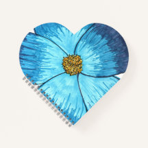 Caderno Grande Flor Azul Coração-Espiral