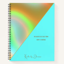 Caderno holográfico elegante em dourado e hortelã