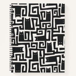 Caderno Jornal com Padrão de Gato Preto Abstrato