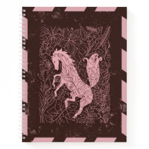 Caderno Jornal Espiral Boho Floral Rosa Cavalo