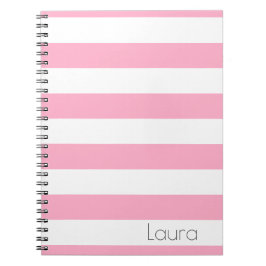 Caderno listrado personalizado do rosa e o branco