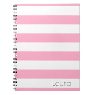 Caderno listrado personalizado do rosa e o branco