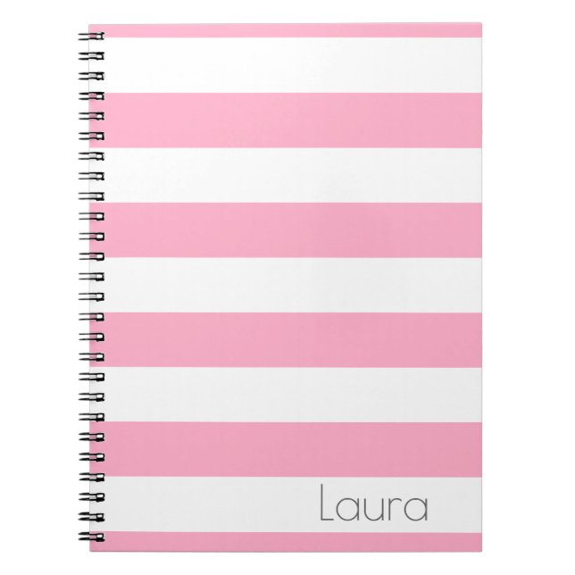 Caderno listrado personalizado do rosa e o branco (Frente)