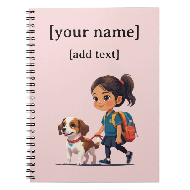 Caderno Menina e Cachorro – Texto Personalizado (Frente)