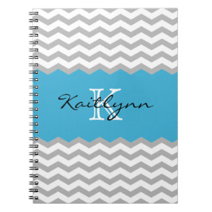 Caderno moderno do monograma do acento de turquesa