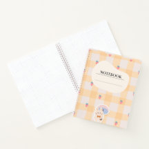 Caderno Pastel Xadrez de Morango Kawaii Coelho