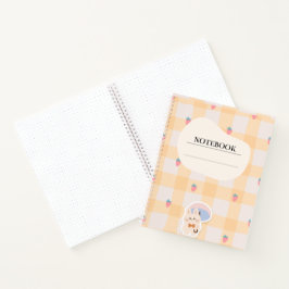 Caderno Pastel Xadrez de Morango Kawaii Coelho