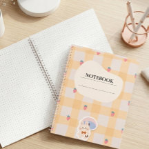 Caderno Pastel Xadrez de Morango Kawaii Coelho