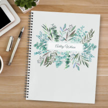Caderno Personalizado com Folhas de Eucalipto Verd