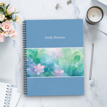 Caderno Personalizado com Nome Floral Aquarela Azu