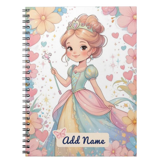 Caderno Personalizado da Princesa – Adicionar Nome (Frente)