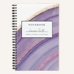 Caderno Personalizado de Ágata Roxa e Dourado Fals