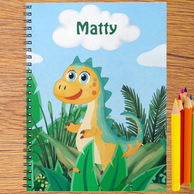 Caderno Personalizado de Aquarela de Dinossauro pa (Cute dinosaur notebook, kids personalized journal, dino boys back to school notebook)