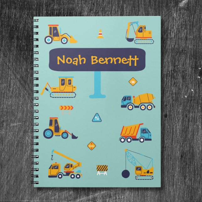 Caderno Personalizado de Caminhão de Construção pa (Personalized Construction Truck Notebook for Boys
)