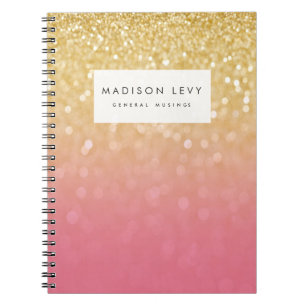 Caderno personalizado de Ombre brilho cor-de-rosa