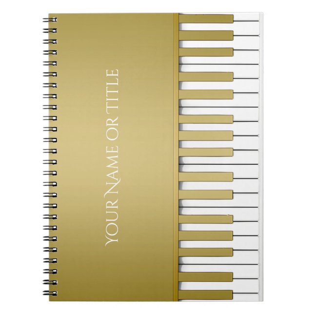 Caderno personalizado dourado do teclado de piano (Frente)