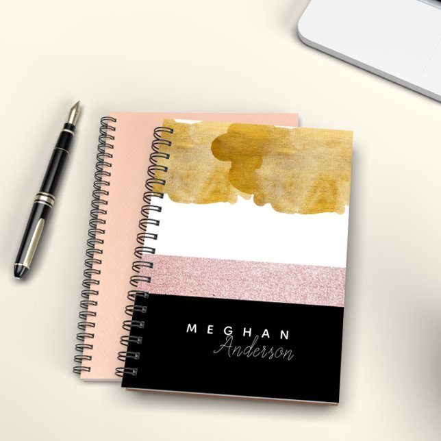Caderno Personalizado Dourado e Rosa Elegant Shine (Criador carregado)