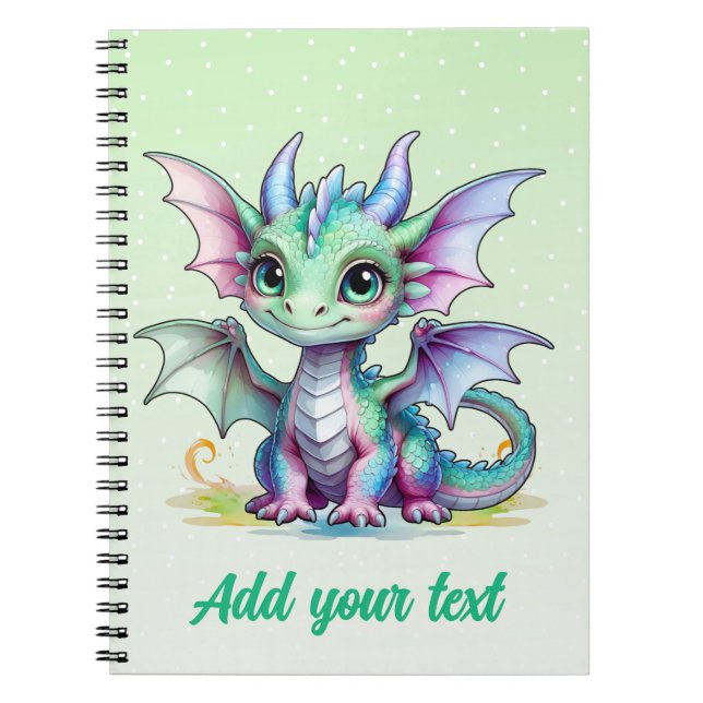 Caderno Personalizado Dragão Bebê Verde Suave (Frente)