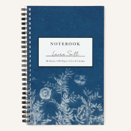 Caderno Personalizado Flor Cyanotype Azul