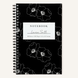 Caderno Personalizado Floral Preto e Branco