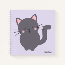 Caderno Personalizado Gato Cinza Sonolento Roxo