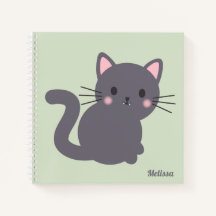 Caderno Personalizado Kawaii Gato Cinza Sage