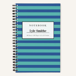 Caderno Personalizado Listrado Azul e Turquesa