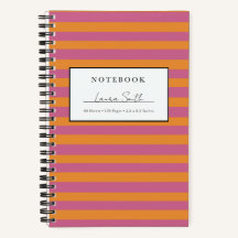 Caderno Personalizado Listras Laranja e Rosa