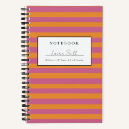 Caderno Personalizado Listras Laranja e Rosa