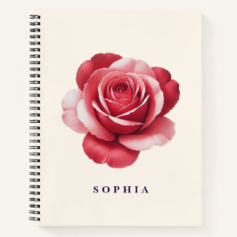 Caderno Personalizado Rosa Vermelha Floral Elegant