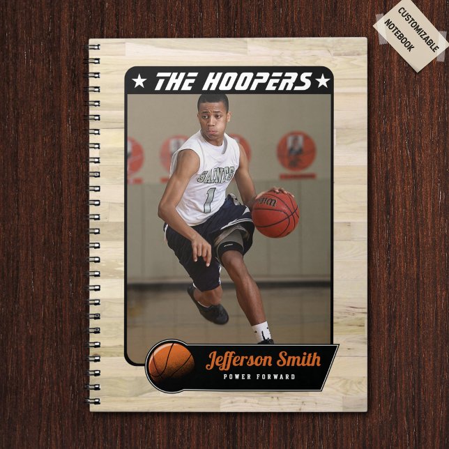 Caderno Personalizável de Basquete com Espiral (Basketball spiral notebook with custom team name and basketball player name)