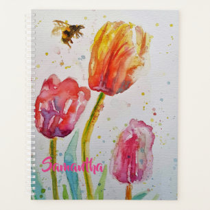 Caderno planejador de tulipas florais Tulipa Rosa